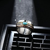 Magitaco Stainless Steel Spinner Rings Turquoise Fidget Band Rings Moon Star Flower Butterfly Anxiety Rings For Women Men