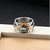 Magitaco Stainless Steel Spinner Rings Turquoise Fidget Band Rings Moon Star Flower Butterfly Anxiety Rings For Women Men