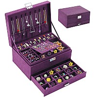 Qbestry Jewelry Boxes For Women Purple Velvet Jewelry Organizer With Locklarge Jewelry Box Organizer For Women Earring Jewelry