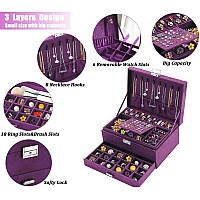 Qbestry Jewelry Boxes For Women Purple Velvet Jewelry Organizer With Locklarge Jewelry Box Organizer For Women Earring Jewelry