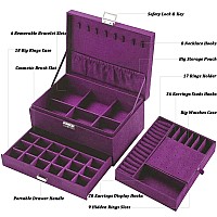 Qbestry Jewelry Boxes For Women Purple Velvet Jewelry Organizer With Locklarge Jewelry Box Organizer For Women Earring Jewelry