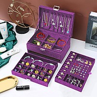 Qbestry Jewelry Boxes For Women Purple Velvet Jewelry Organizer With Locklarge Jewelry Box Organizer For Women Earring Jewelry