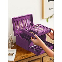 Qbestry Jewelry Boxes For Women Purple Velvet Jewelry Organizer With Locklarge Jewelry Box Organizer For Women Earring Jewelry