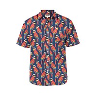 Tipsy Elves Mens Navy Blue Polly Wanna Captain Hawaiian Button Down Shirt Size Small