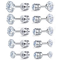 Titanium Screw Back Pack Of Earrings Cubic Zirconia Cz Studs For Women Men 20G Helix Piercing Post 316L Surgical Stainless Steel