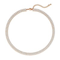 Luxval Tennis Necklace 14K Rose Gold Rhinestone Choker Necklaces For Women Dainty Zirconia Cut Faux Diamond Chain 6Mm Width 13In