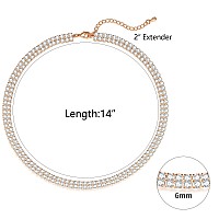 Luxval Tennis Necklace 14K Rose Gold Rhinestone Choker Necklaces For Women Dainty Zirconia Cut Faux Diamond Chain 6Mm Width 13In