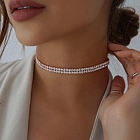 Luxval Tennis Necklace 14K Rose Gold Rhinestone Choker Necklaces For Women Dainty Zirconia Cut Faux Diamond Chain 6Mm Width 13In