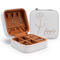 Custom Leather Jewelry Box Wname Birth Flower Month Birthday Gifts For Women Personalized Jewelry Travel Case Customized