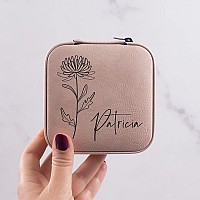 Custom Leather Jewelry Box Wname Birth Flower Month Birthday Gifts For Women Personalized Jewelry Travel Case Customized