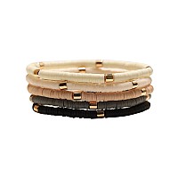 Goojids Brown Surfer Heishi Clay Bead Bracelets For Women Bohemian Stackable Vinyl Disc Beaded Stretch Bracelets Elastic Layerin