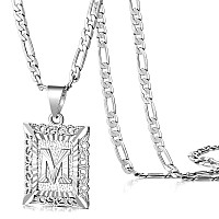 Kissyan Initial Letter Pendant Necklace For Men Womens White Gold Plated Square Capital Monogram Necklace Alphabets From Az Fi