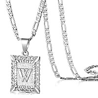 Kissyan Initial Letter Pendant Necklace For Men Womens White Gold Plated Square Capital Monogram Necklace Alphabets From Az Fi