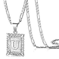 Kissyan Initial Letter Pendant Necklace For Men Womens White Gold Plated Square Capital Monogram Necklace Alphabets From Az Fi