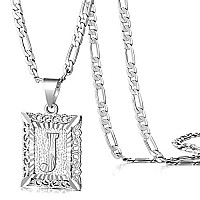 Kissyan Initial Letter Pendant Necklace For Men Womens White Gold Plated Square Capital Monogram Necklace Alphabets From Az Fi