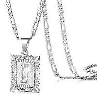 Kissyan Initial Letter Pendant Necklace For Men Womens White Gold Plated Square Capital Monogram Necklace Alphabets From Az Fi