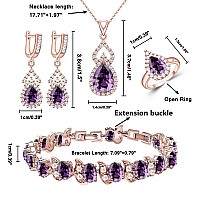 Lmxxvj Rose Gold Plated Jewelry Sets For Womenfeb Birthstone Purple Created Amethyst Necklace Earring Open Ring Bracelet Set C