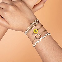 Fancy Shiny Sunflower String Bracelets Cute Beaded Handmade Rope Bracelet Set Adjustable Braided Circle Charm Bracelet Pack For