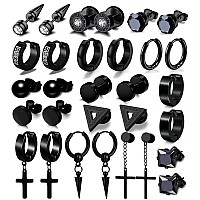 15 Pairs Earrings For Men Black Stainless Steel Earrings Stud Kit For Men Women Fashion Piercing Jewelry Cross Dangle Hoop Earr