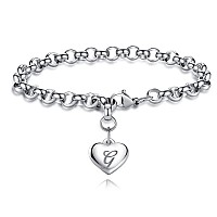 Tony Sandy Initial Charm Bracelets Girls Stocking Stuffers Basket Christmas Gifts Teenage Girls Jewelry Stainless Steel Heart