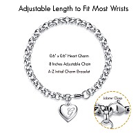 Tony Sandy Initial Charm Bracelets Girls Stocking Stuffers Basket Christmas Gifts Teenage Girls Jewelry Stainless Steel Heart