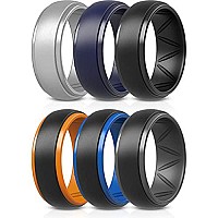 Thunderfit Silicone Rings For Men Breatheable Airgrooves Step Edge 10Mm Wide 25Mm Thick Silver B Black Dark Blue B Dark