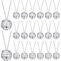 20 Pcs Mirror Disco Ball Necklaces 70S Disco Party Necklaces Mini Disco Ball Necklace Silver Disco Necklace 70S Jewelry Disco Pa