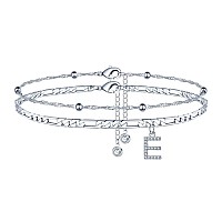 Ursteel Ankle Bracelets For Women Silver Anklets For Women Dainty Layered Figaro Chain Letter E Initial Anklet For Women Ankle