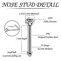 Ijuerybai Surgical Steel Nose Rings For Women Men 60Pcs Tiny Straight Nose Studs Cute Real 22G Stainless Steel Nose Rings Stud