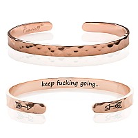 Carviell Inspirational Bracelets For Women Hammered Rose Gold Motivational Cuff Engraved Keep Going Bangle Sober Depression