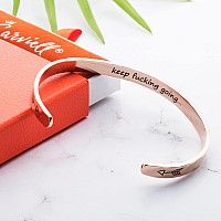 Carviell Inspirational Bracelets For Women Hammered Rose Gold Motivational Cuff Engraved Keep Going Bangle Sober Depression