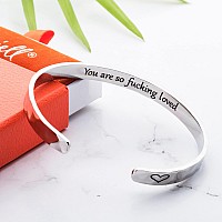 Carviell Cuff Bracelet Depression Recovery Gifts For Women Personalized Silver Cuff You Are Loved Empowerment Gifts For Cou