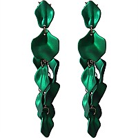 Dangle Acrylic Petal Earrings Long Drop Rose Flower Earrings For Women And Girls Deep Green