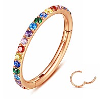 Yrogcu 316L Surgicalsteel Hinged Nose Rings Hoop With Colorful Zircon 18G10Mm Unisex Body Pierecing Ring Septum Clicker Heli