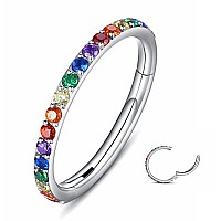 Yrogcu 316L Surgicalsteel Hinged Nose Rings Hoop With Colorful Zircon 18G10Mm Unisex Body Pierecing Ring Septum Clicker Heli