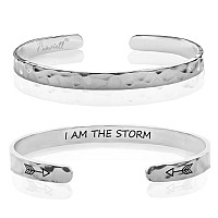 Carviell Stainless Steel Bracelet I Am The Storm Cuff Engraved Encouraging Gift For Women And Teen Girls Strength Bracelet