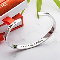 Carviell Stainless Steel Bracelet I Am The Storm Cuff Engraved Encouraging Gift For Women And Teen Girls Strength Bracelet