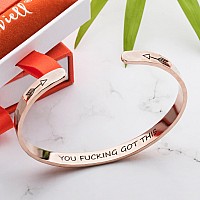 Carviell Rose Gold Inspirational Bracelets Hammered Stainless Steel Bangle Cuff Jewelry Relaxation Gifts For Friends Female