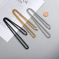 Garysiom 3 Pcs Chain Necklace For Men 4Mm Stainless Steel Gold Black And Silver Wheat Chains For Men Boys Jewelry Gift 32 Inch