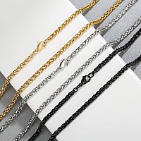 Garysiom 3 Pcs Chain Necklace For Men 4Mm Stainless Steel Gold Black And Silver Wheat Chains For Men Boys Jewelry Gift 32 Inch