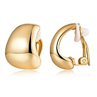 Dainty Wide Half Hoop Clip On Earrings For Women 14K Gold Small Chunky Thick Hoop Earrings