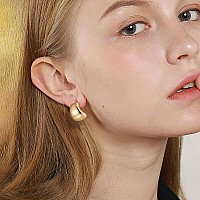 Dainty Wide Half Hoop Clip On Earrings For Women 14K Gold Small Chunky Thick Hoop Earrings