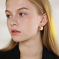 Dainty Wide Half Hoop Clip On Earrings For Women 14K Gold Small Chunky Thick Hoop Earrings