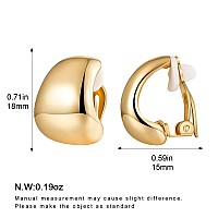 Dainty Wide Half Hoop Clip On Earrings For Women 14K Gold Small Chunky Thick Hoop Earrings