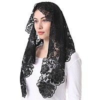 Bozidol Womens Catholic Church Mass Mantilla Veils Triangle Orthodox Headcovering Chapel Soft Lace Veil For Funeral Black