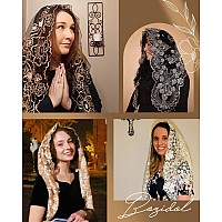 Bozidol Womens Catholic Church Mass Mantilla Veils Triangle Orthodox Headcovering Chapel Soft Lace Veil For Funeral Black