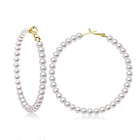 Pearl Hoop Earrings For Women Small Pearl Hoop Earrings14K Gold Plated Lightweight Open Large Circle Round Pearl Earrings Jewel