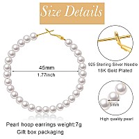 Pearl Hoop Earrings For Women Small Pearl Hoop Earrings14K Gold Plated Lightweight Open Large Circle Round Pearl Earrings Jewel