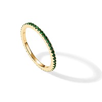 Pavoi 14K Yellow Gold Plated Sterling Silver Stackable Ring Colored Cz Stones Green Cz Eternity Bands For Women Sizes 5