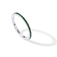 Pavoi Rhodium Plated Sterling Silver Stackable Ring Colored Cz Stones Green Cz Eternity Bands For Women Sizes 5